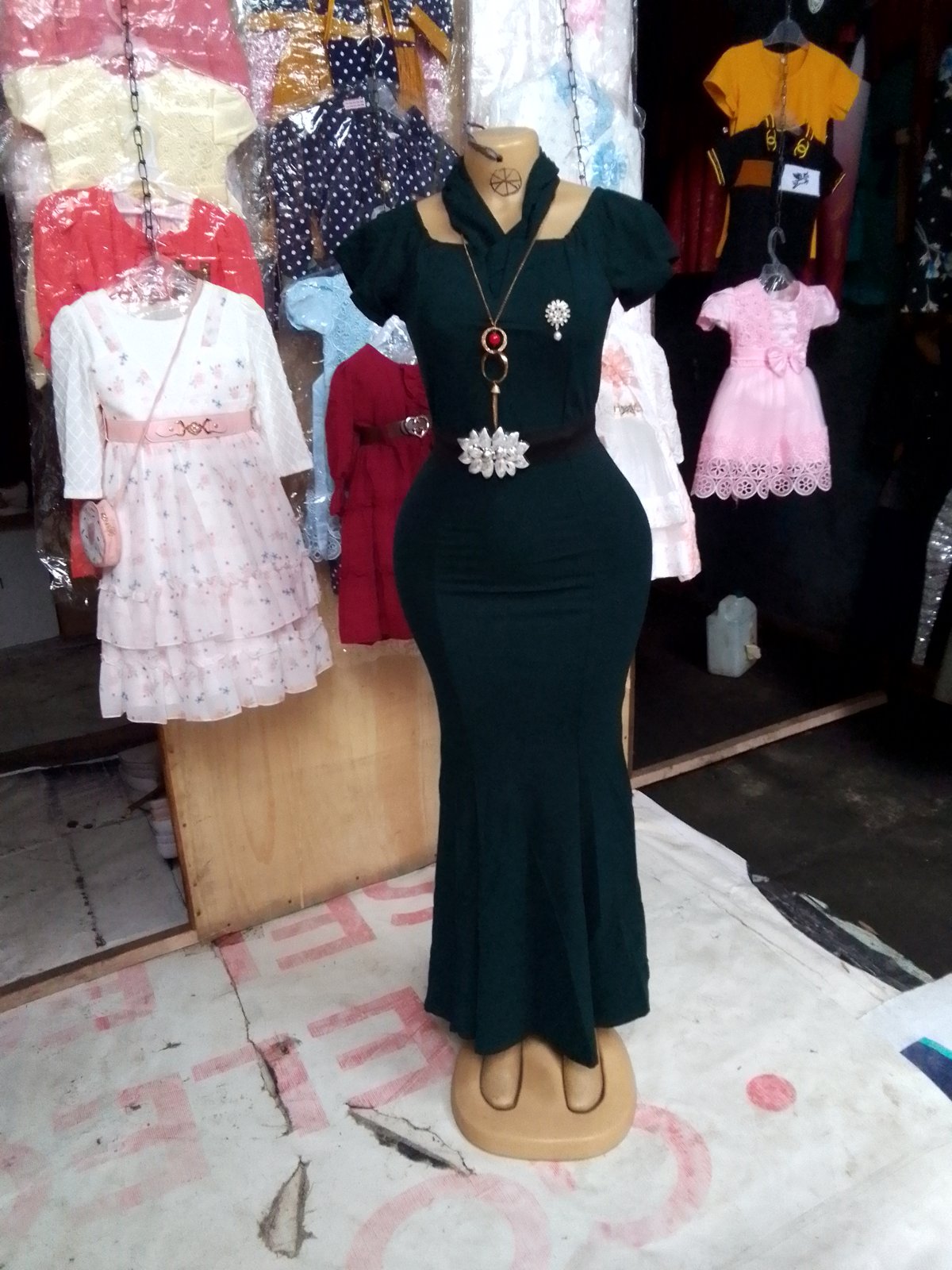 Dark Green Wiggle Dress with Belt