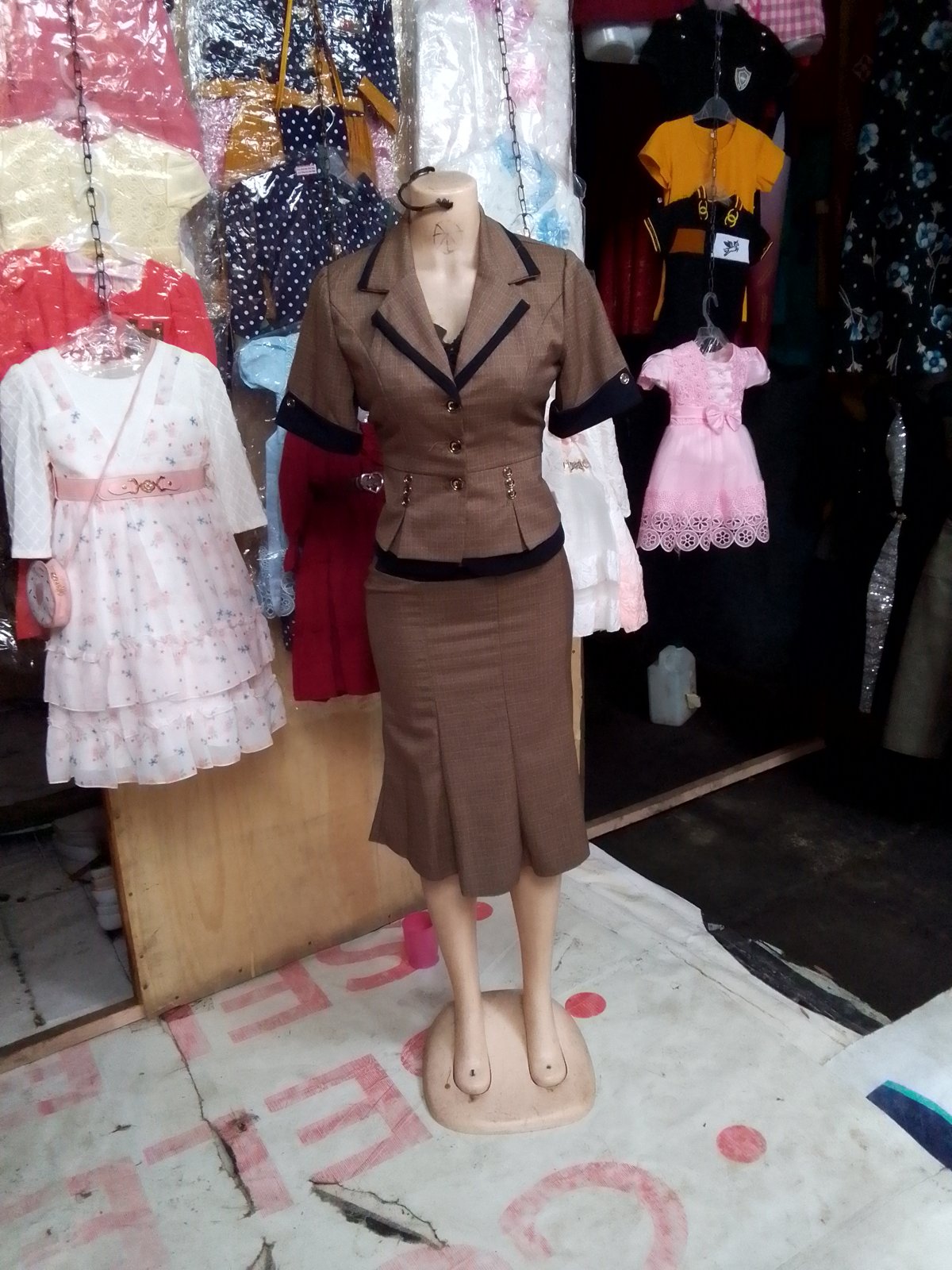 Brown Skirt Suit with Trim