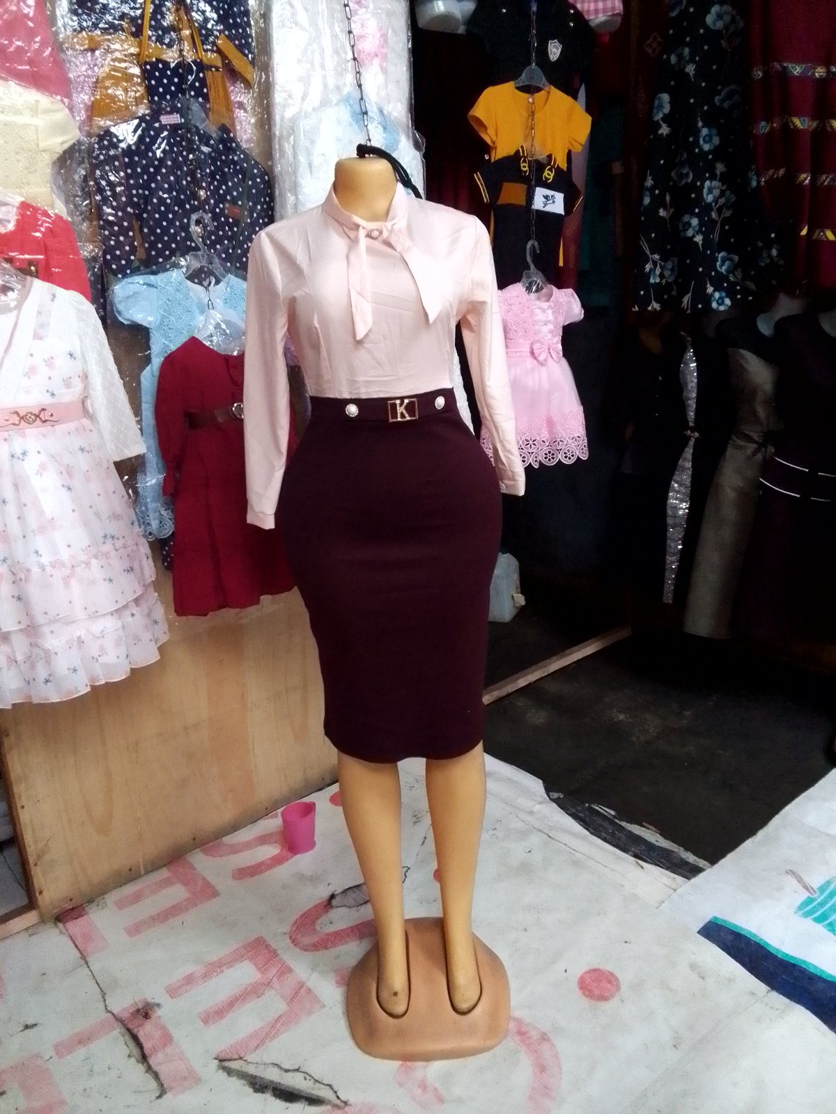Pink Blouse and Maroon Dress