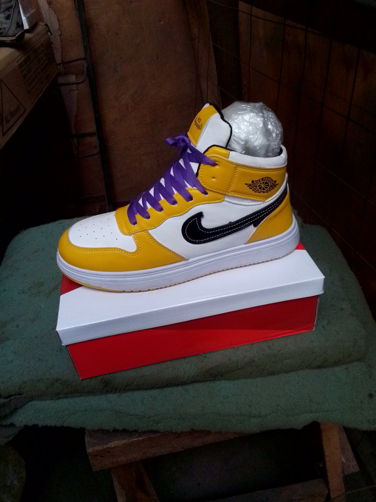 Yellow and White High-Top Sneaker