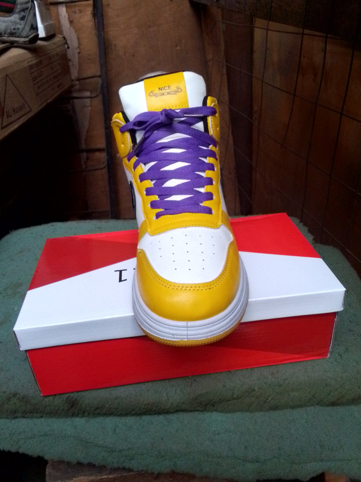 Yellow and White High-Top Sneaker