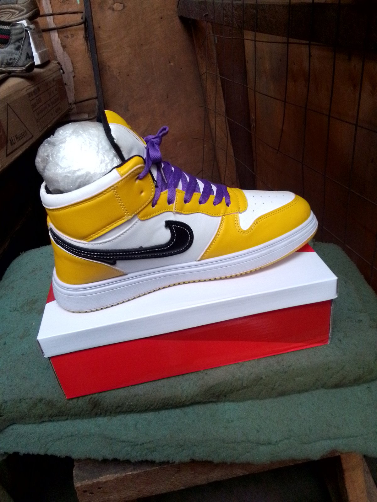 Yellow and White High-Top Sneaker