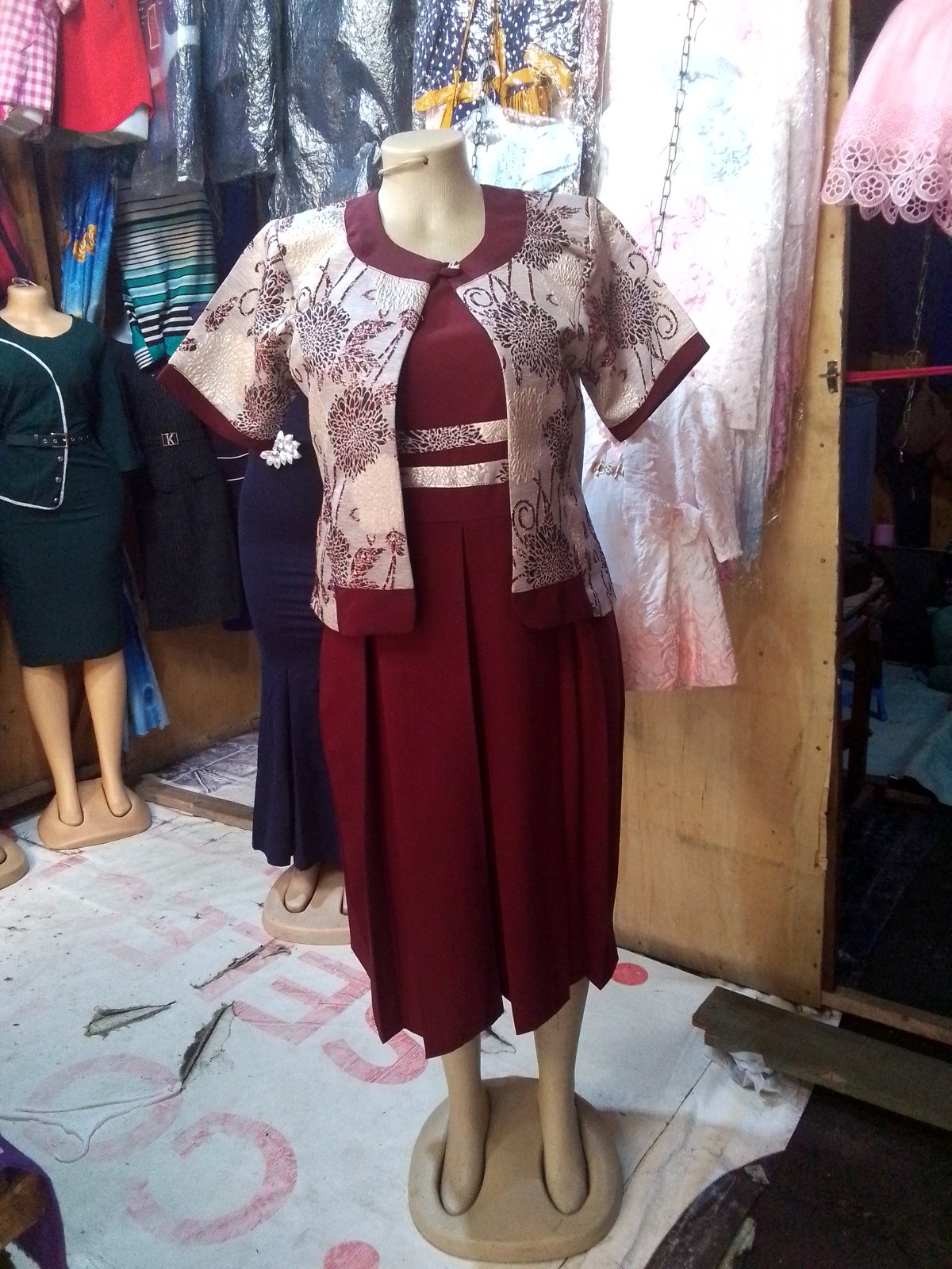 Maroon Dress with Patterned Bolero