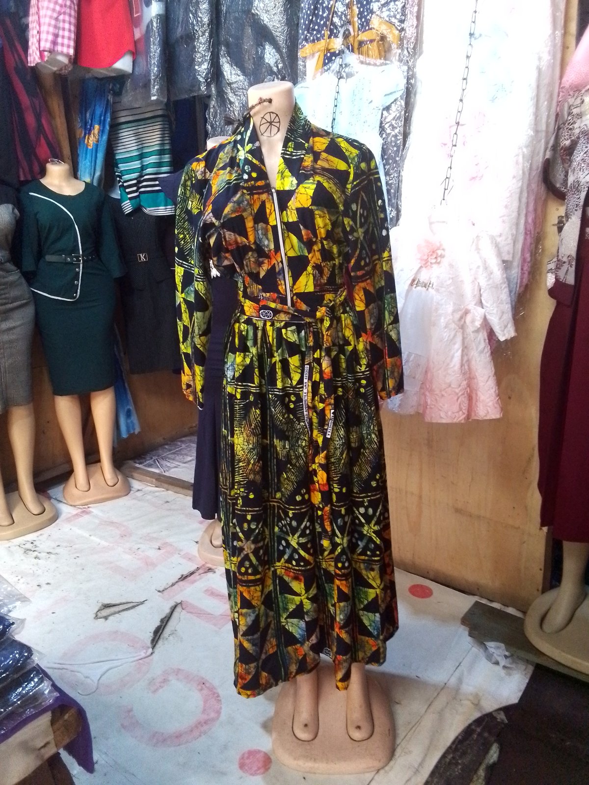 Patterned Maxi Dress with Belt