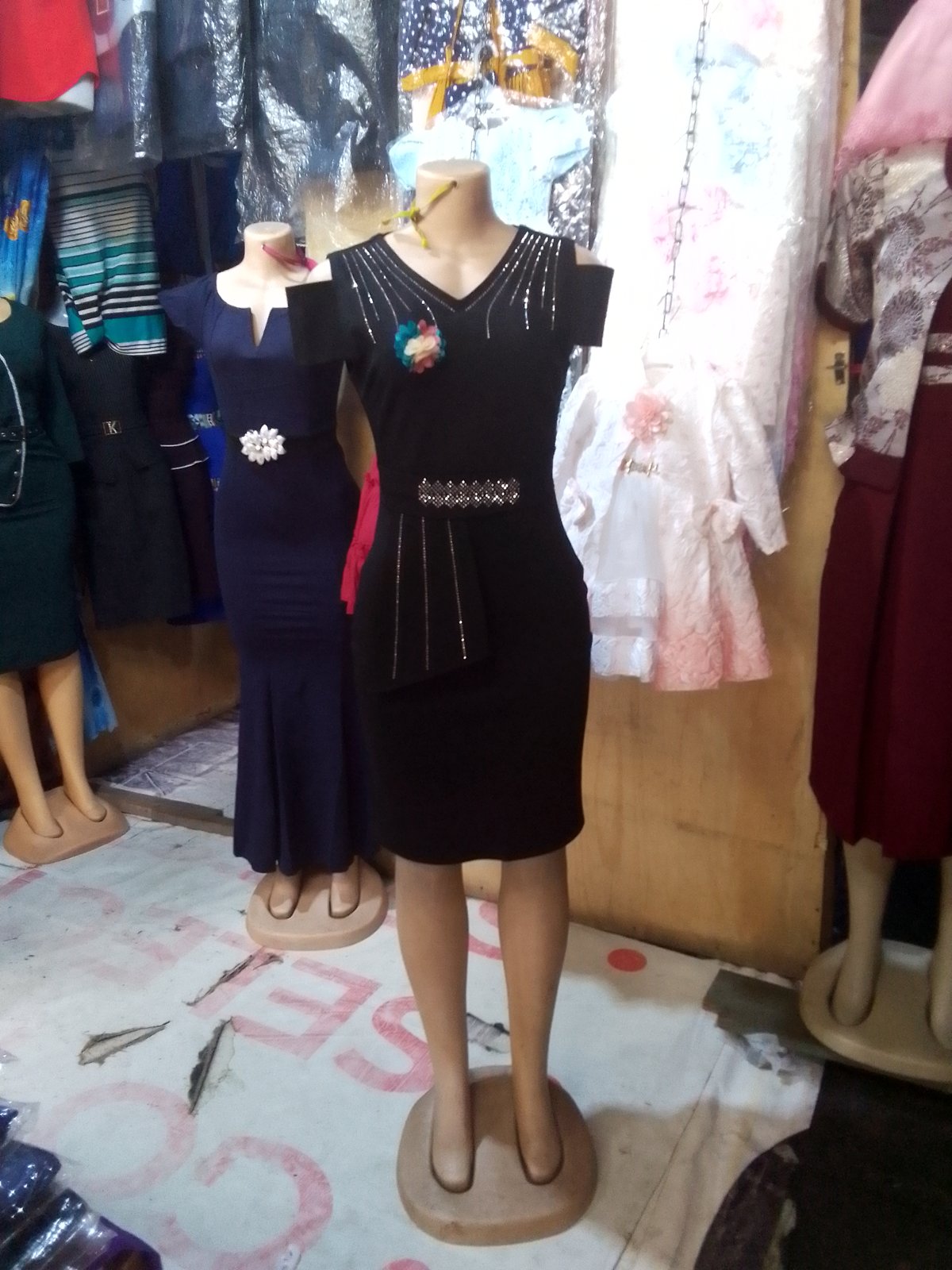 Black Cold-Shoulder Dress with Embellishments