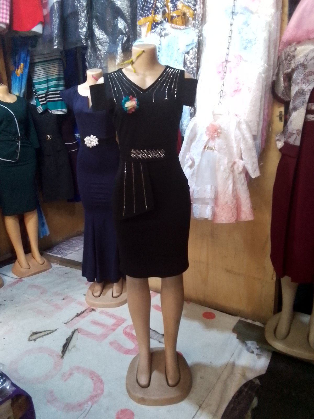 Black Cold-Shoulder Dress with Embellishments