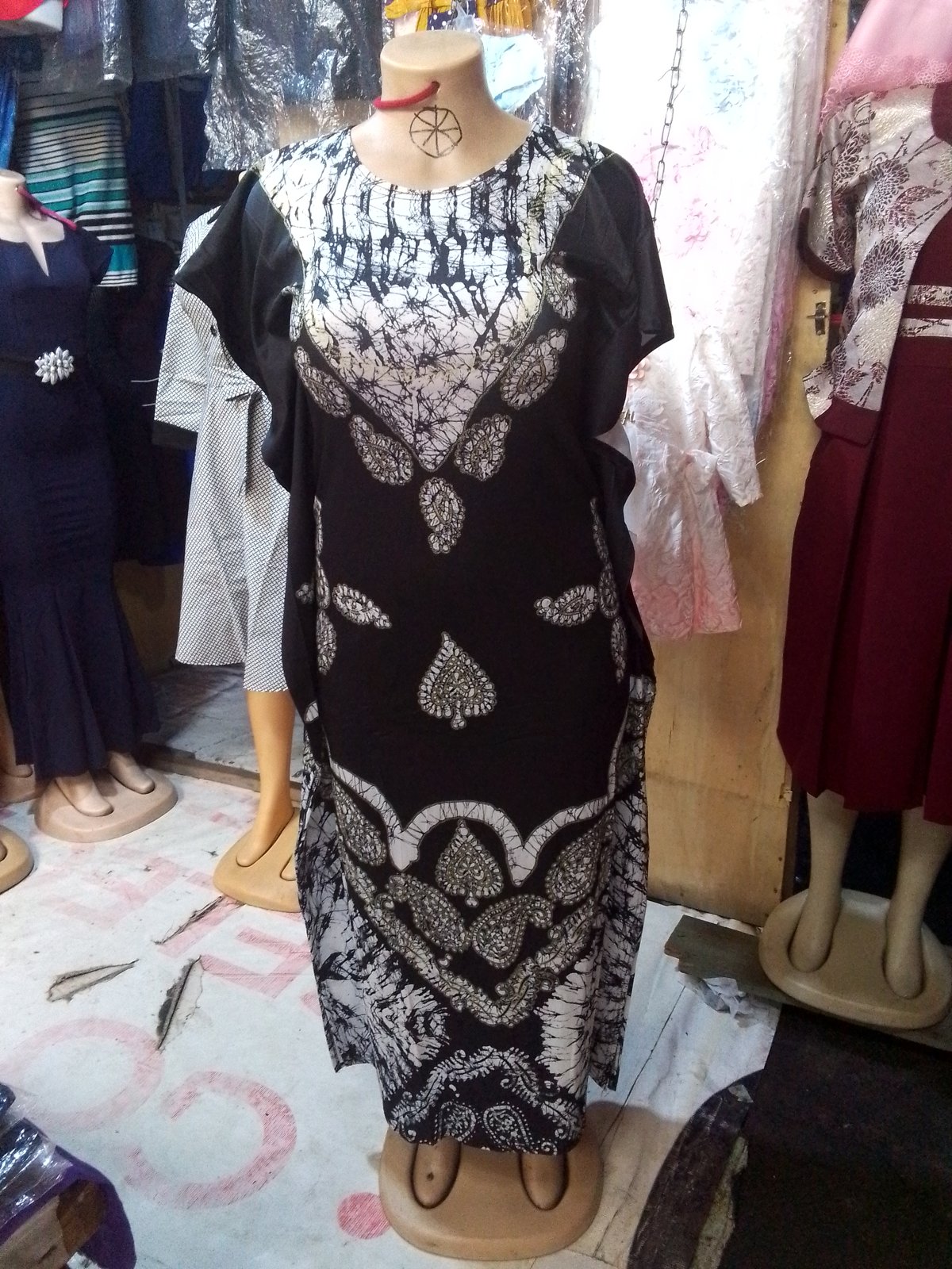 Black and White Batik Kaftan Dress