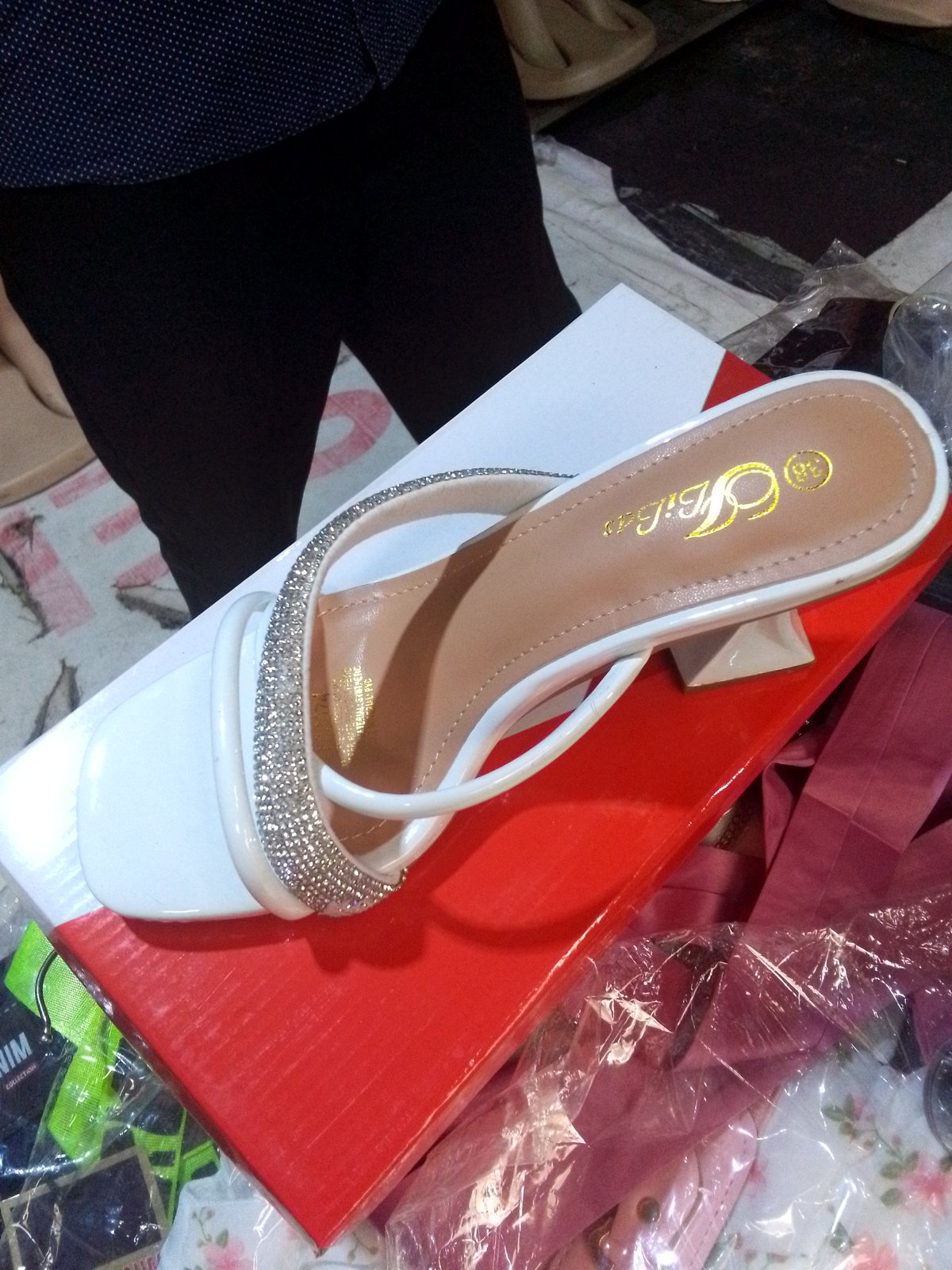 Wajose White Glitter Strap Heeled Sandals