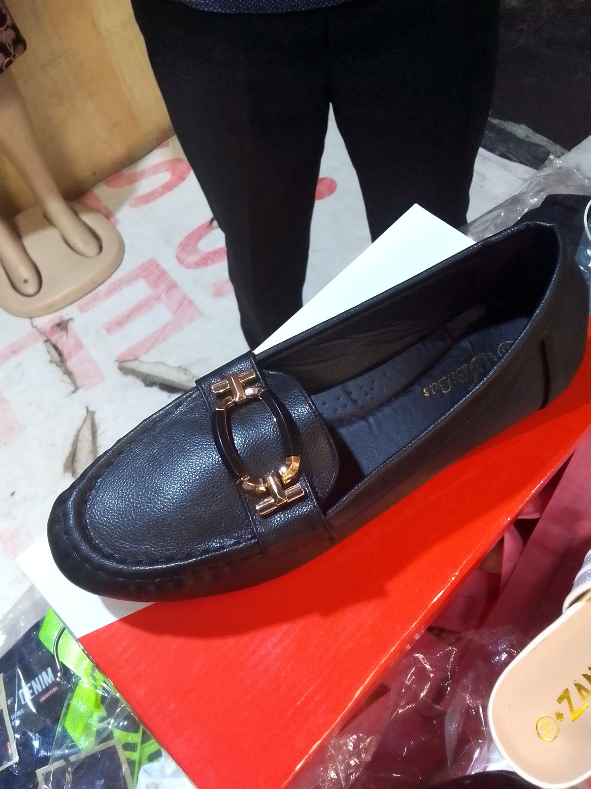 Ladies Black Buckle Loafers