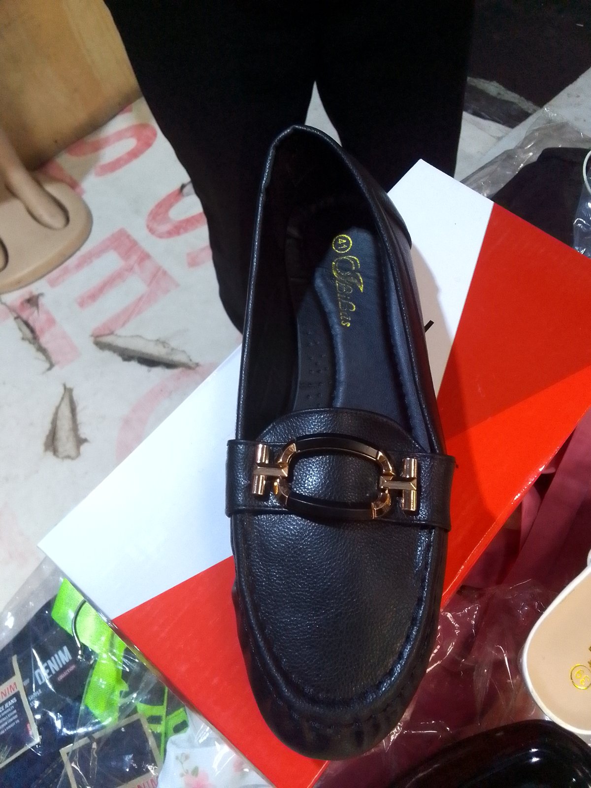 Ladies Black Buckle Loafers